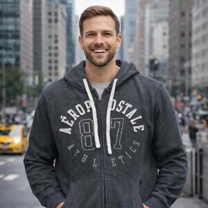 Aeropostale 87 Athletics Zip Up Hoodie Men’s XL Charcoal Gray Casual Streetwear